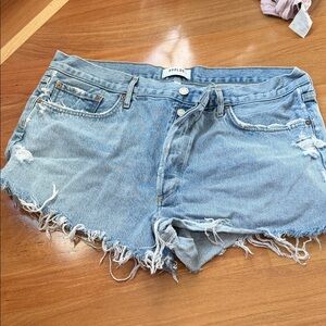 Agolde Parker  Frayed Hem Blue Jean Shorts